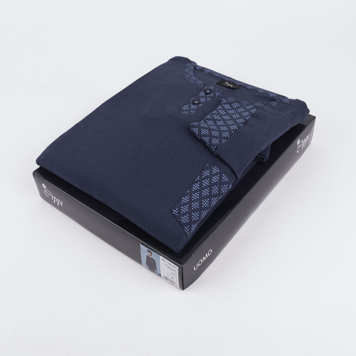 Pigiama uomo invernale Cippi 1589 navy fantasia caldo cotone