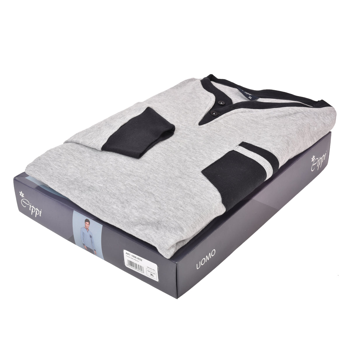Pigiama uomo invernale Cippi 1606 caldo cotone grigio melange