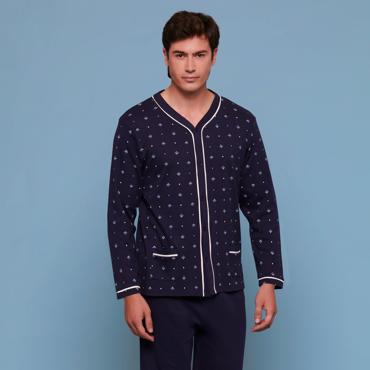 Pigiama uomo invernale Cippi 1610 caldo cotone navy
