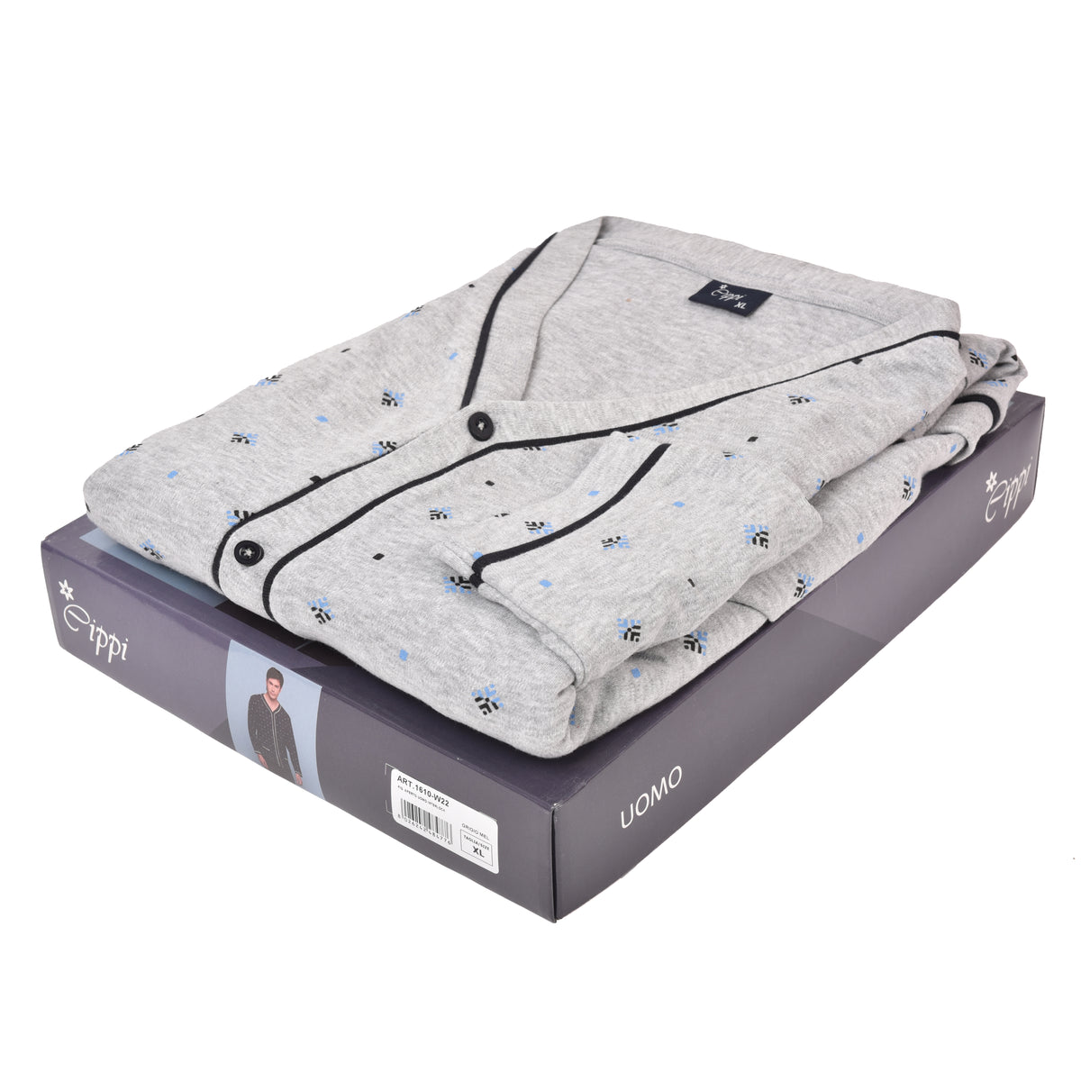 Pigiama uomo invernale Cippi 1610 caldo cotone grigio melange