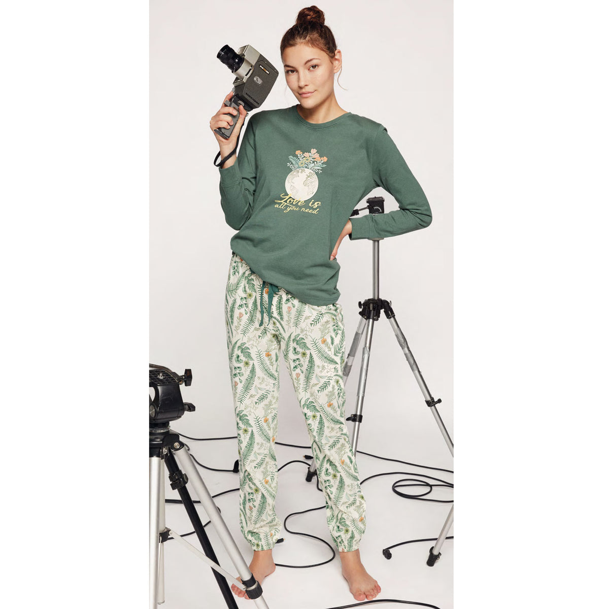 Pigiama donna fiorato verde caldo cotone Gisela 2/1820