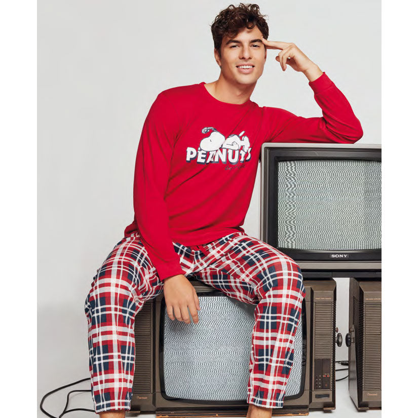 Pigiama uomo caldo cotone rosso Snoopy Peanuts Gisela 2/1855