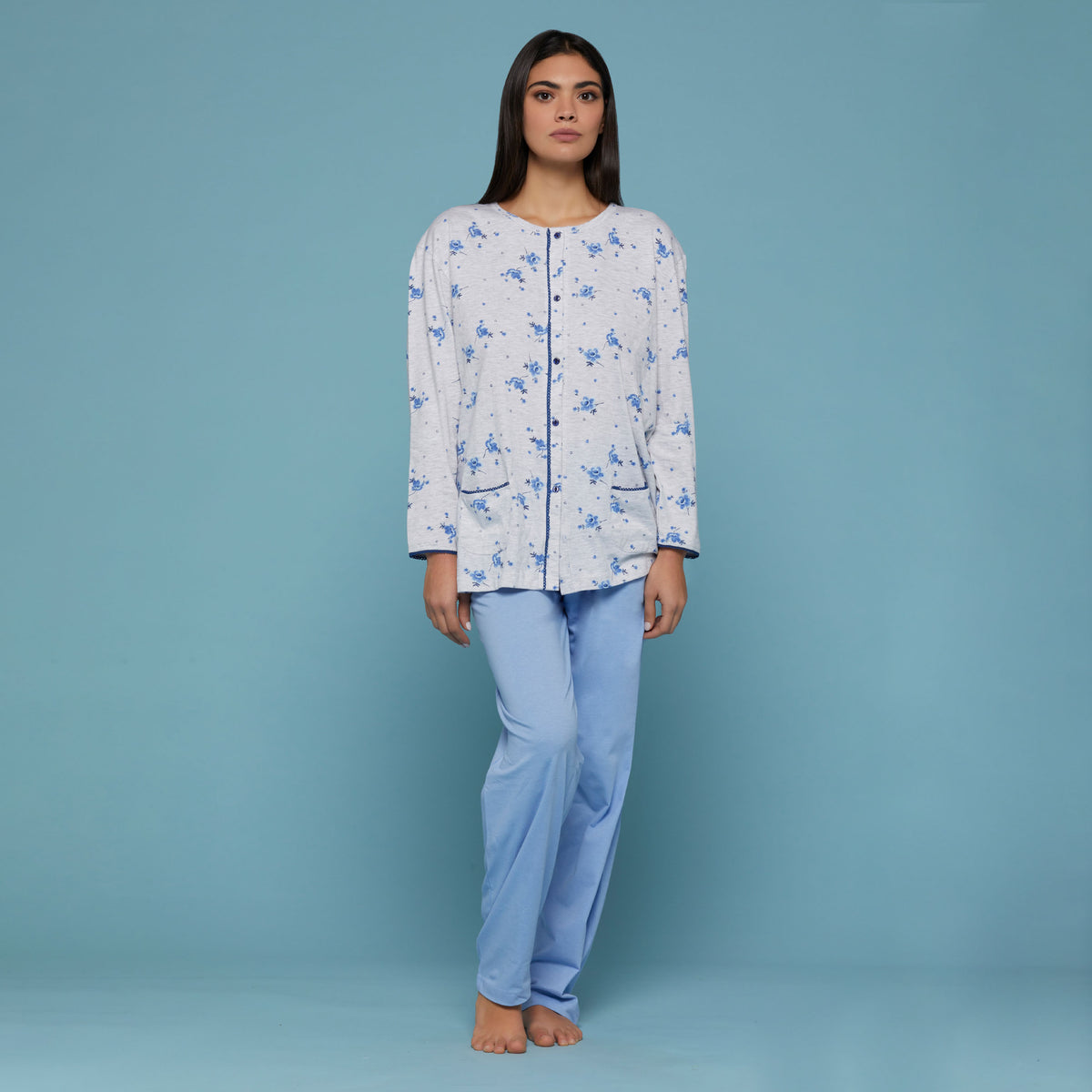 Pigiama donna cotone Cippi 1968-B-S23 pervinca grigio melange