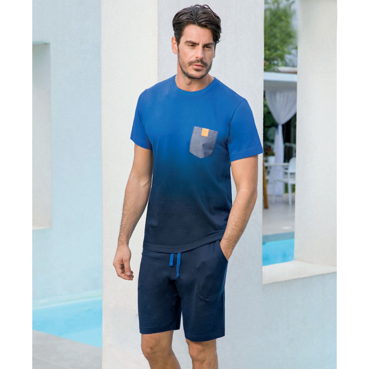 Pigiama uomo Enrico Coveri EA2037 corto cotone blu