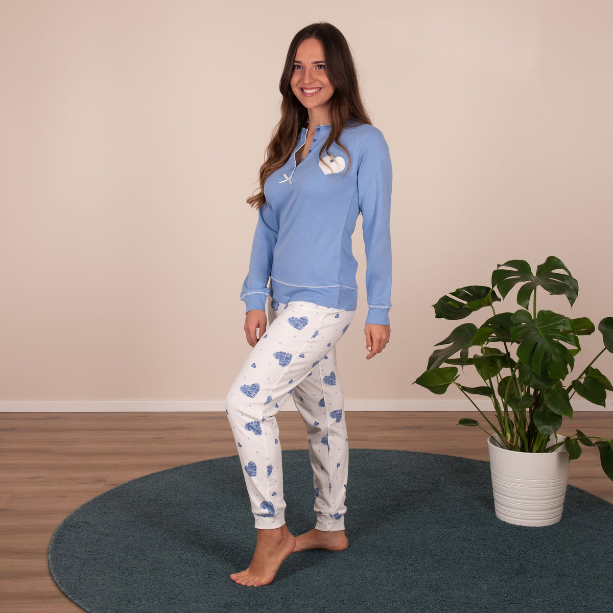Pigiama donna Cippi 2163 cuoricini caldo cotone pervinca
