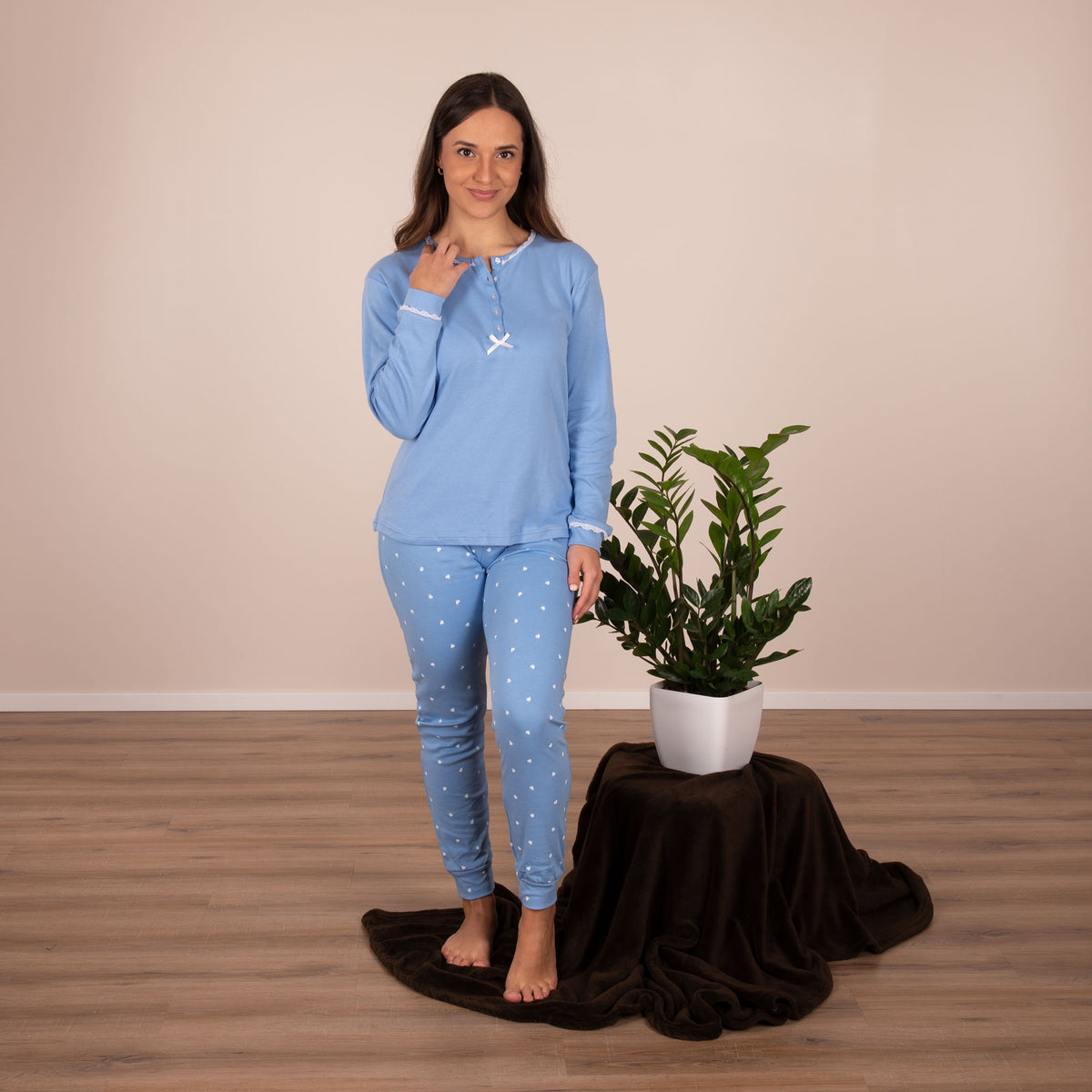 Pigiama donna Cippi 2164 cuoricini caldo cotone pervinca