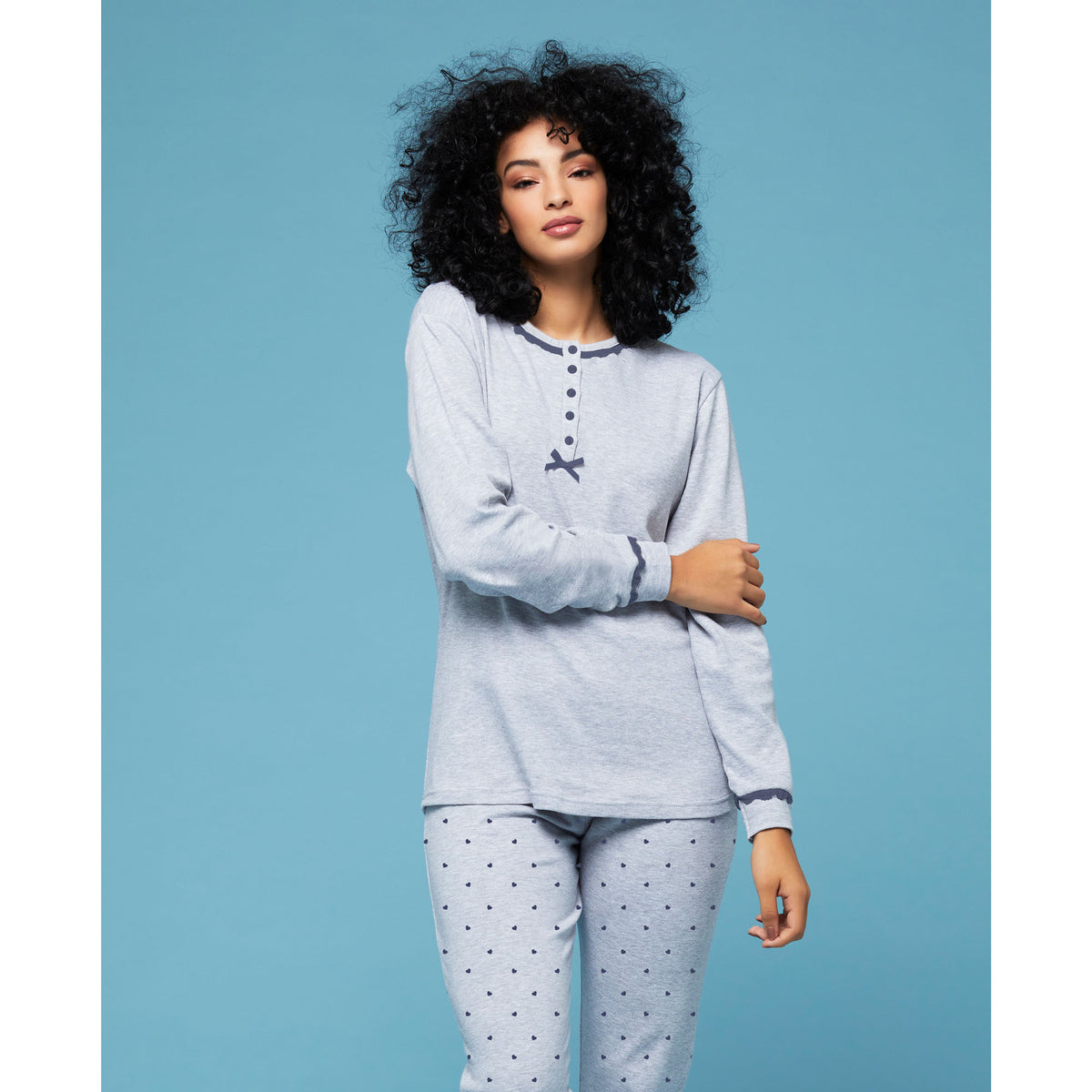 Pigiama donna Cippi 2164 cuoricini caldo cotone grigio melange