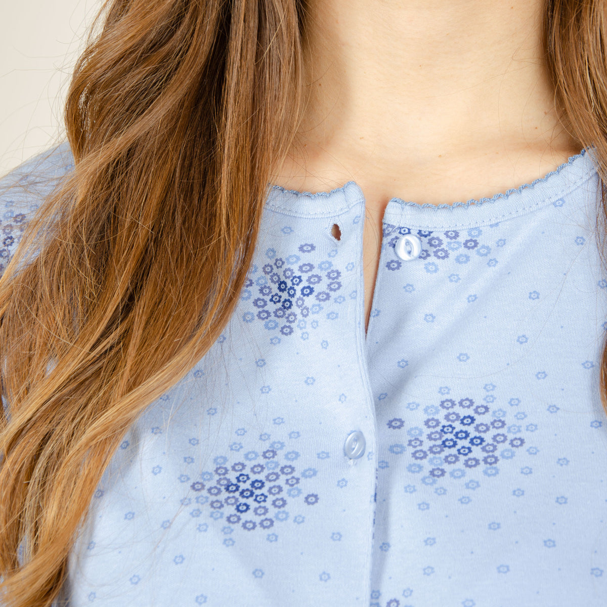Pigiama donna Cippi 2172 aperto caldo cotone bluette