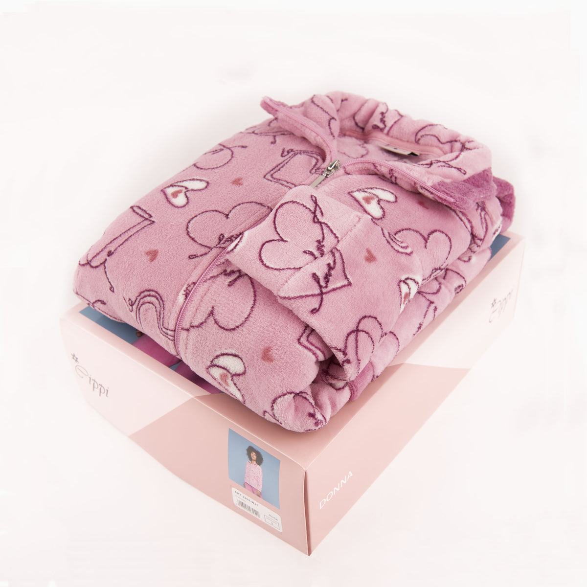 Pigiama donna caldissimo coral rosa a giacca Cippi 2204
