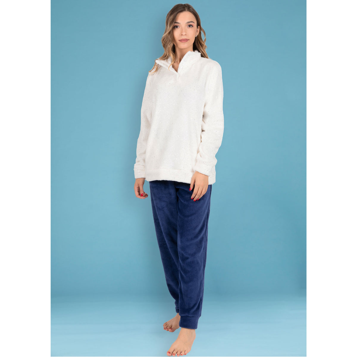 Pigiama donna Cippi 2208 in caldissimo pile coral panna