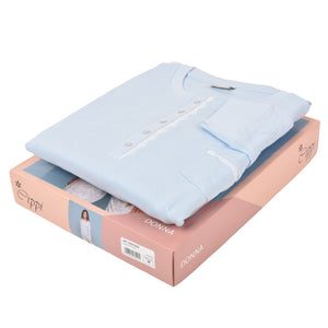 Pigiama donna Cippi 2220 caldo cotone fiori classico celeste
