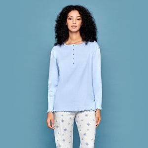 Pigiama donna invernale Cippi 2222 caldo cotone celeste fiori