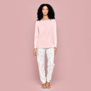 Pigiama donna invernale Cippi 2222 caldo cotone cipria fiori