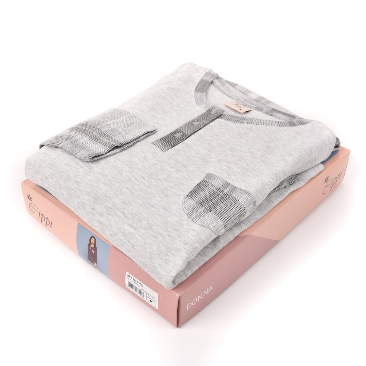 Pigiama donna invernale Cippi 2226 caldo cotone grigio chiaro melange