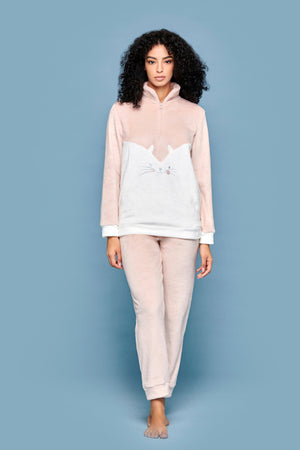 Pigiama donna rosa coral gattino Cippi 2253
