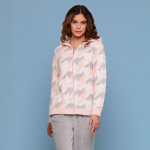 Pigiama donna aperto con zip e cappuccio coral grigio Cippi 2254