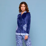 Pigiama donna aperto con zip animalier coral blu Cippi 2269