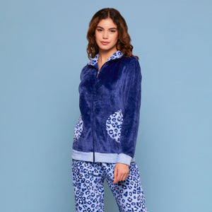 Pigiama donna aperto con zip animalier coral blu Cippi 2269