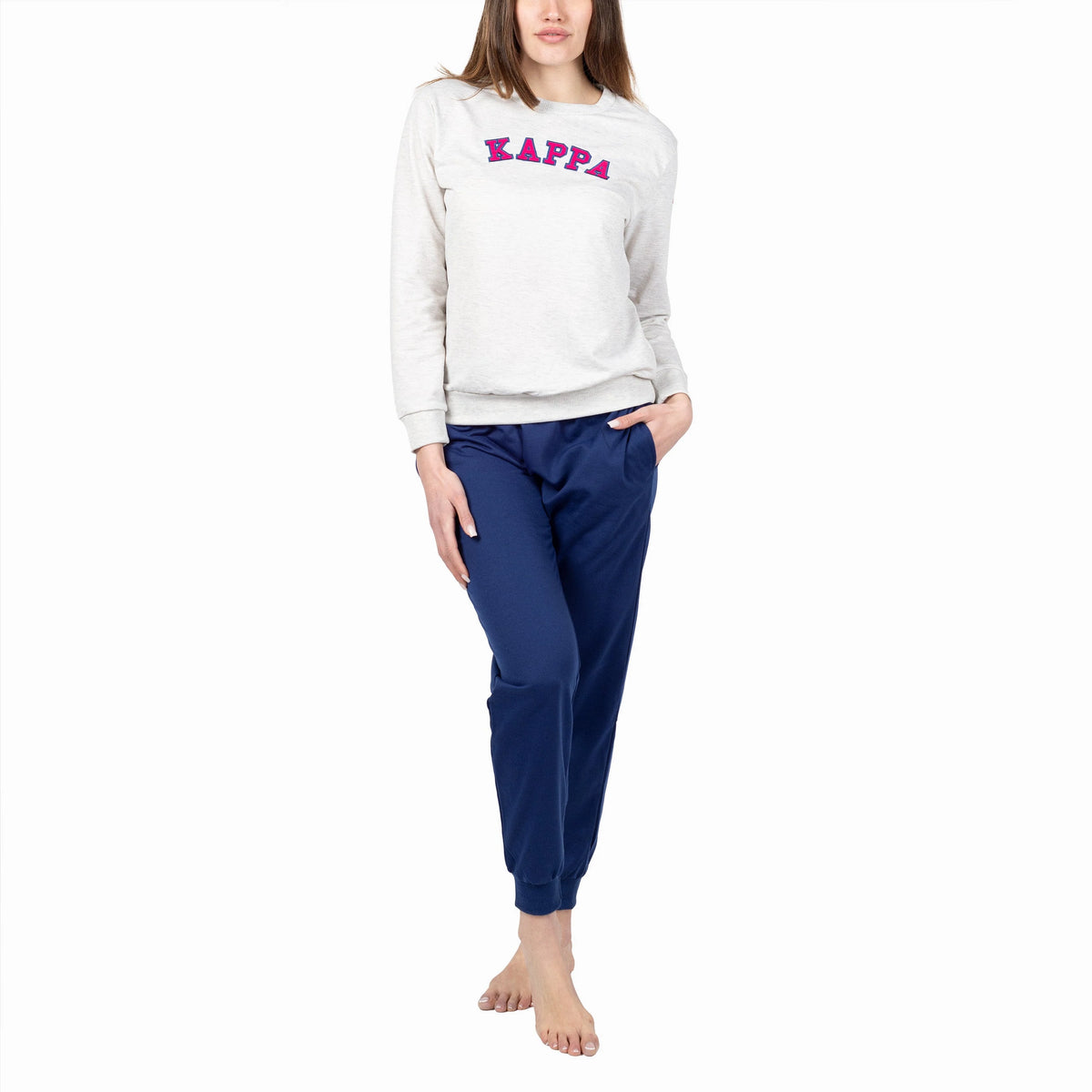 Pigiama donna stile tuta Kappa KWS 22970 cotone grigio melange blu