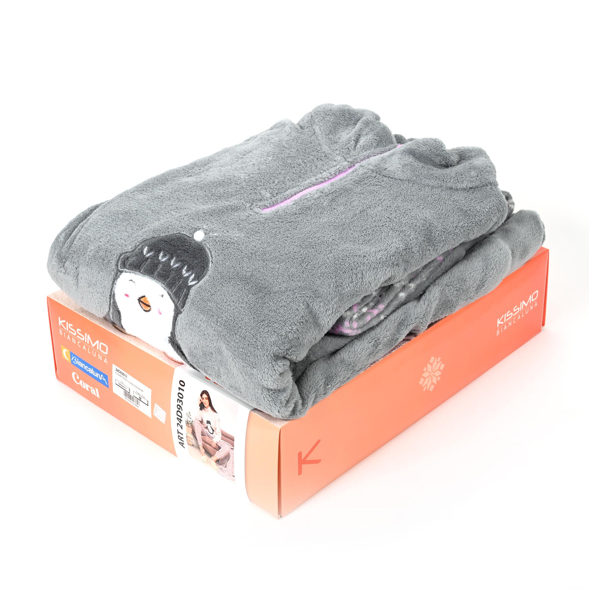 Pigiama Donna in Caldo Tessuto Coral con tenero pinguino Biancaluna 24D93010