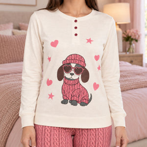 Pigiama donna caldo cotone cagnolino Biancaluna 26D90005