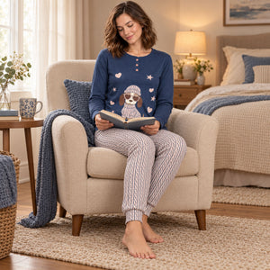Pigiama donna caldo cotone cagnolino Biancaluna 26D90005
