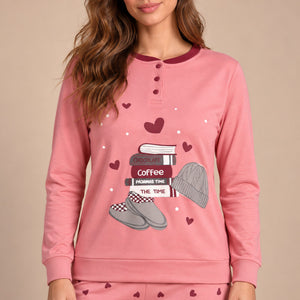 Pigiama donna in caldo cotone cuoricini Biancaluna 26D90021