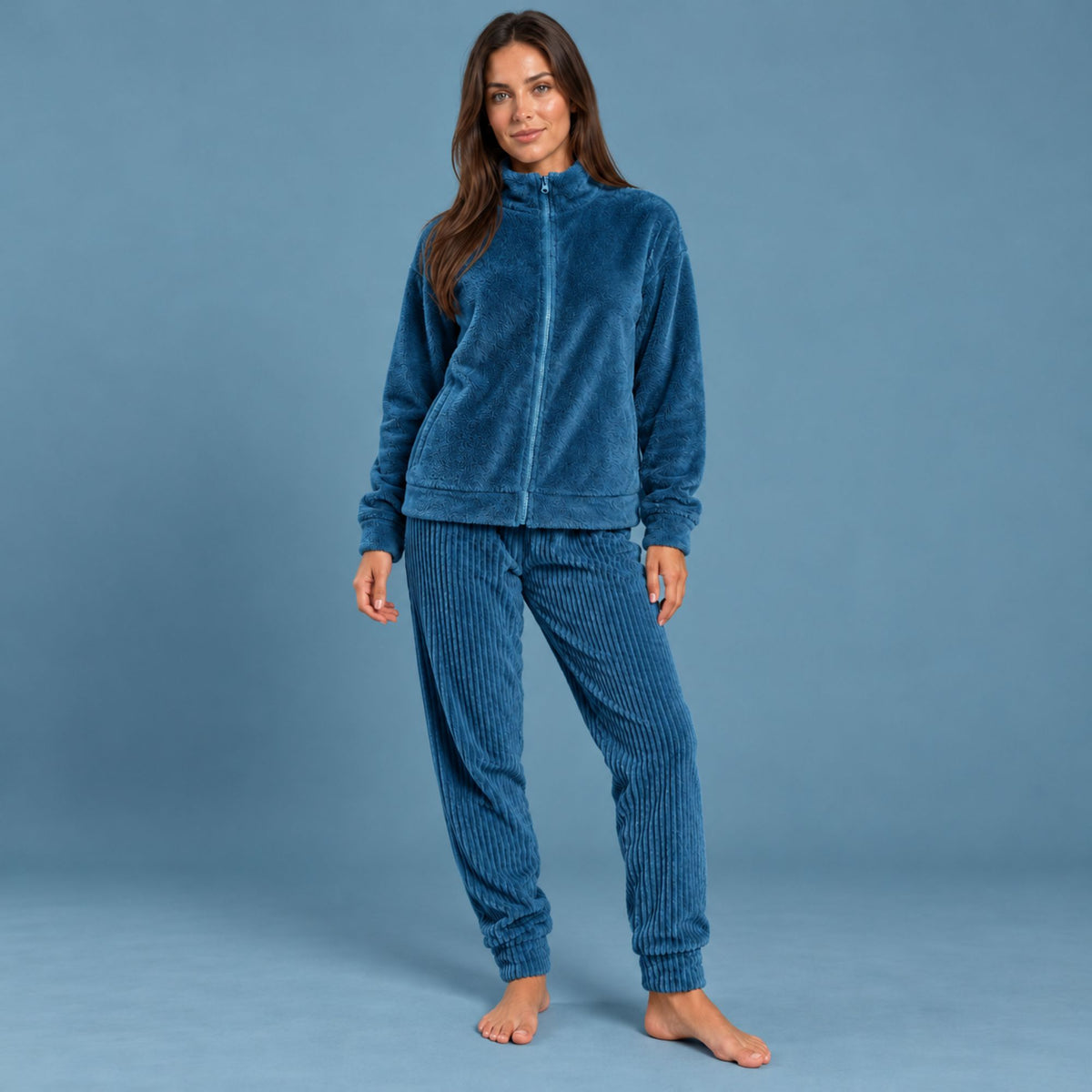 Pigiama donna in corale giacca full zip Biancaluna 26D93011