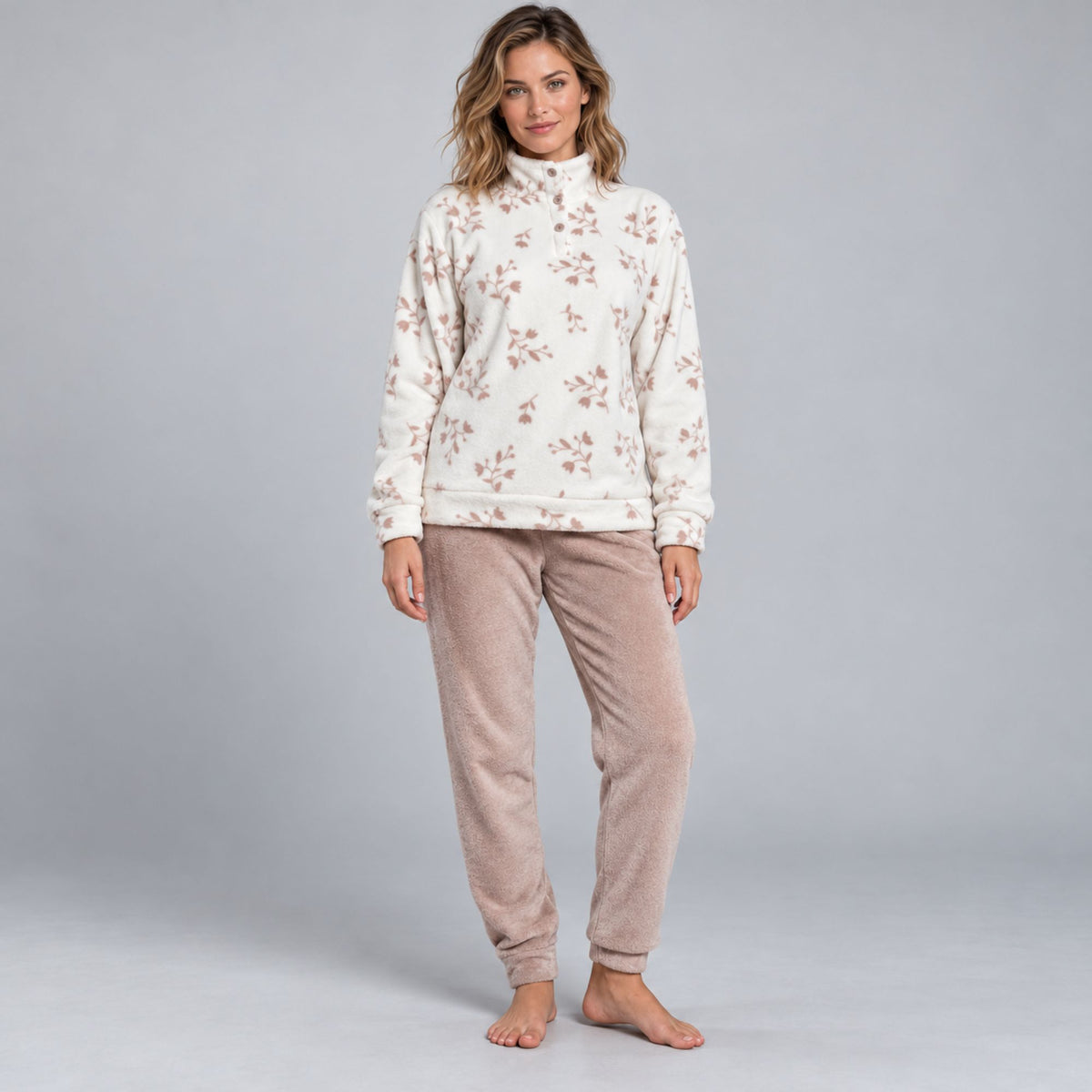 Pigiama donna collo alto in coral floreale Biancaluna 26D93029
