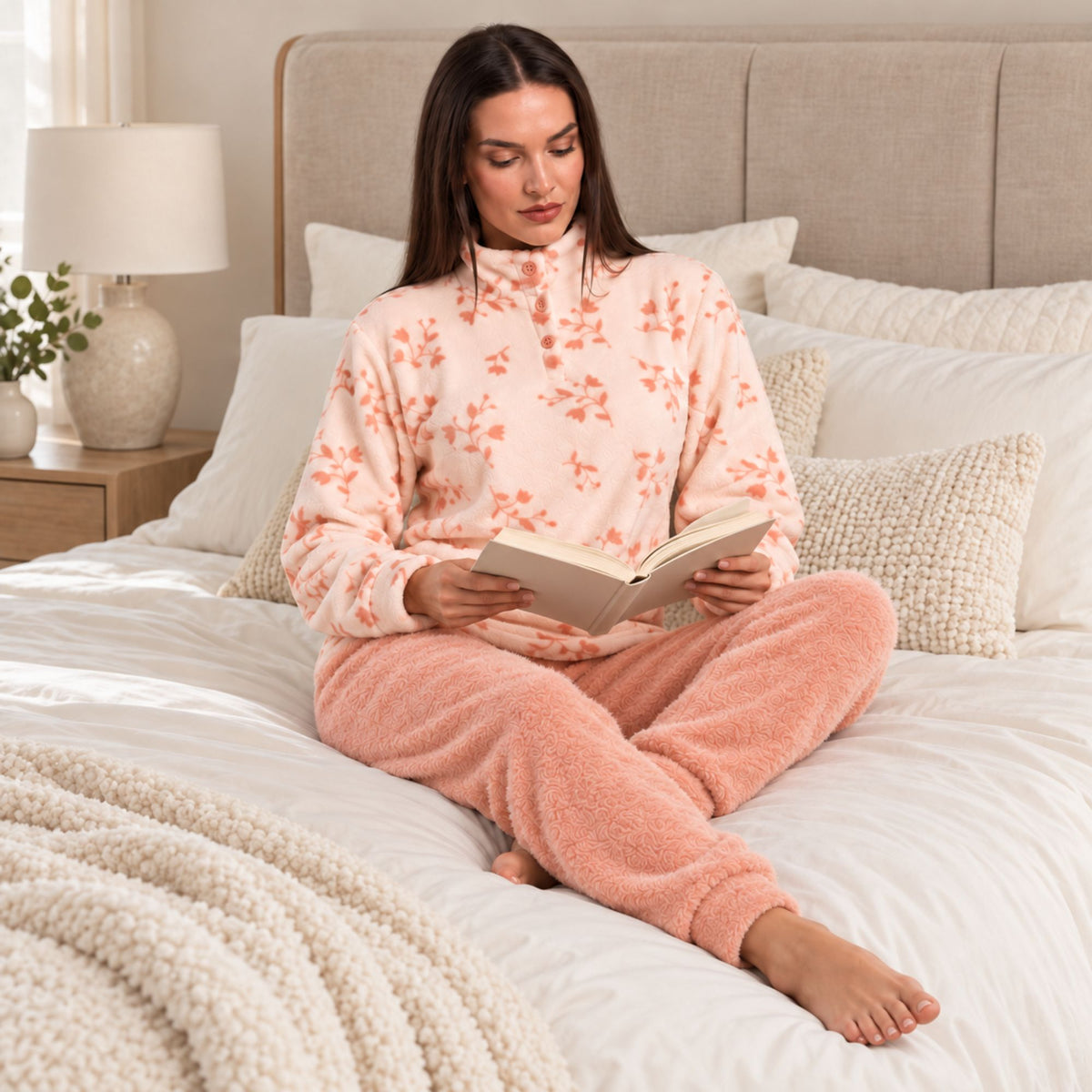 Pigiama donna collo alto in coral floreale Biancaluna 26D93029
