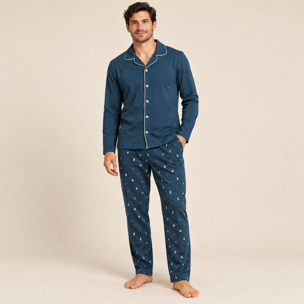 Pigiama uomo maglia aperta caldo cotone Biancaluna 26U00014
