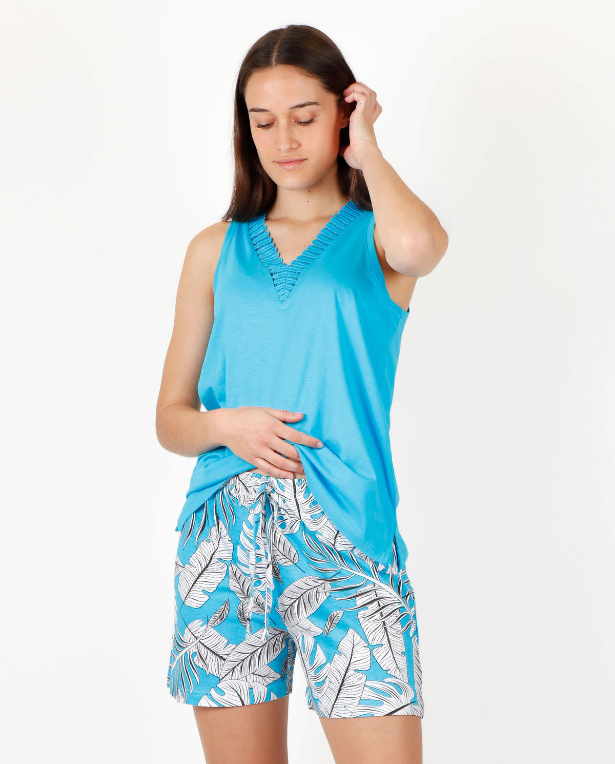 Pigiama donna estivo corto Admas 55892 cotone azzurro