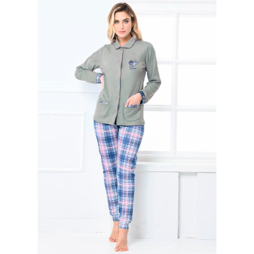 Pigiama donna Biancaluna D3012 caldo cotone grigio scozzese