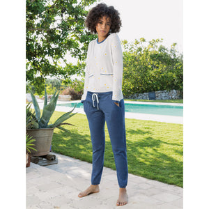 Pigiama donna lungo cotone primaverile Jadea 3119 panna - blu