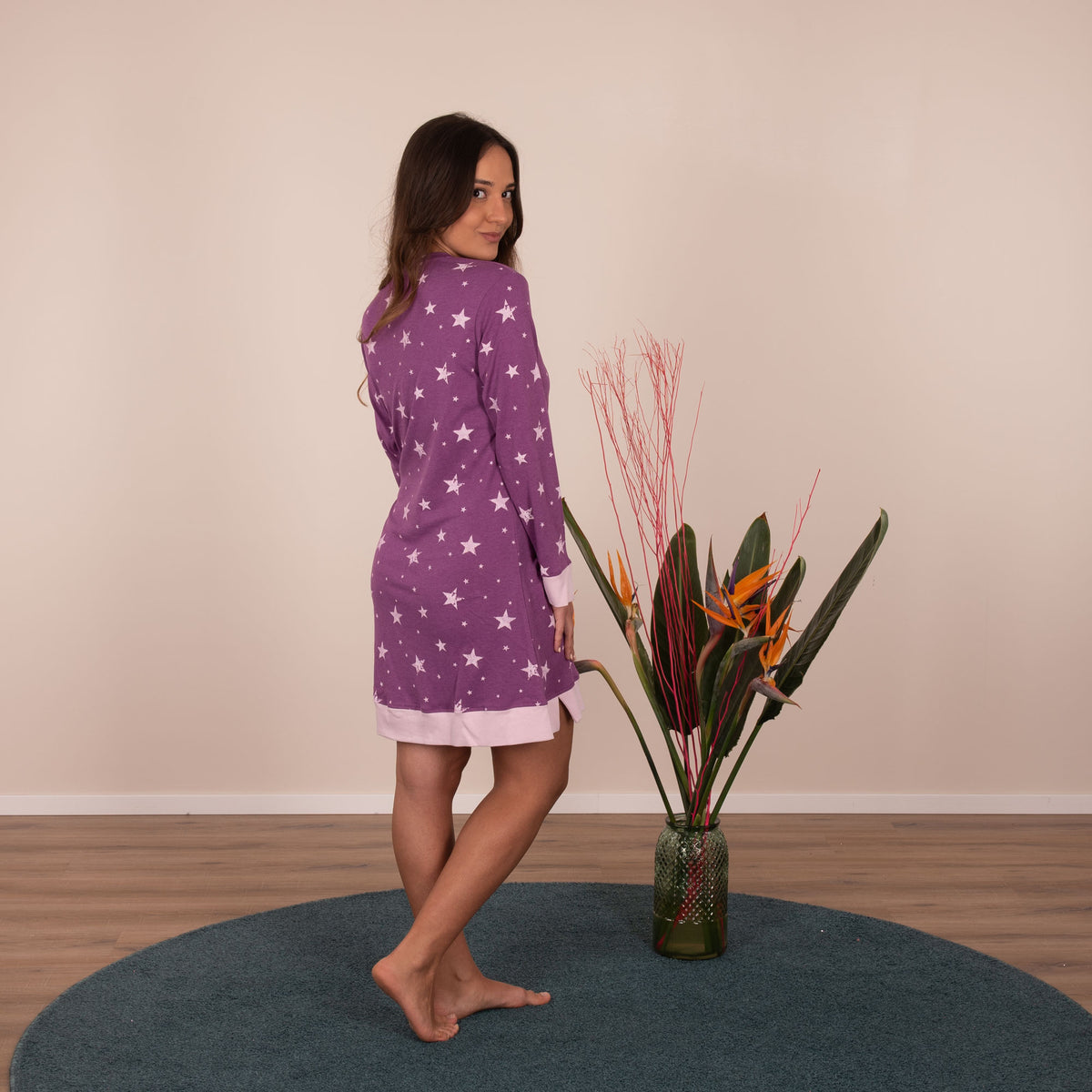 Camicia da notte Cippi 3131 stelline caldo cotone malva melange