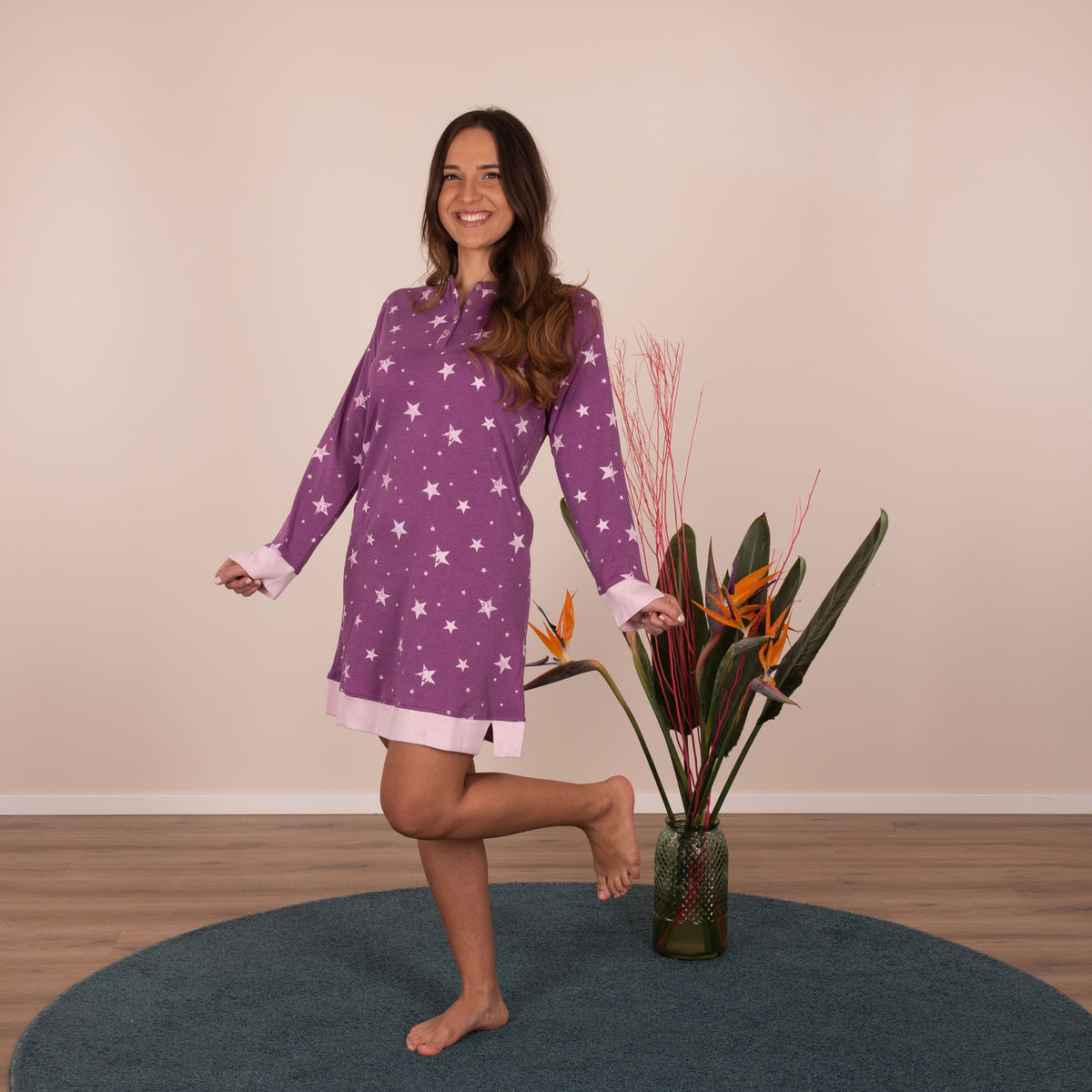 Camicia da notte Cippi 3131 stelline caldo cotone malva melange