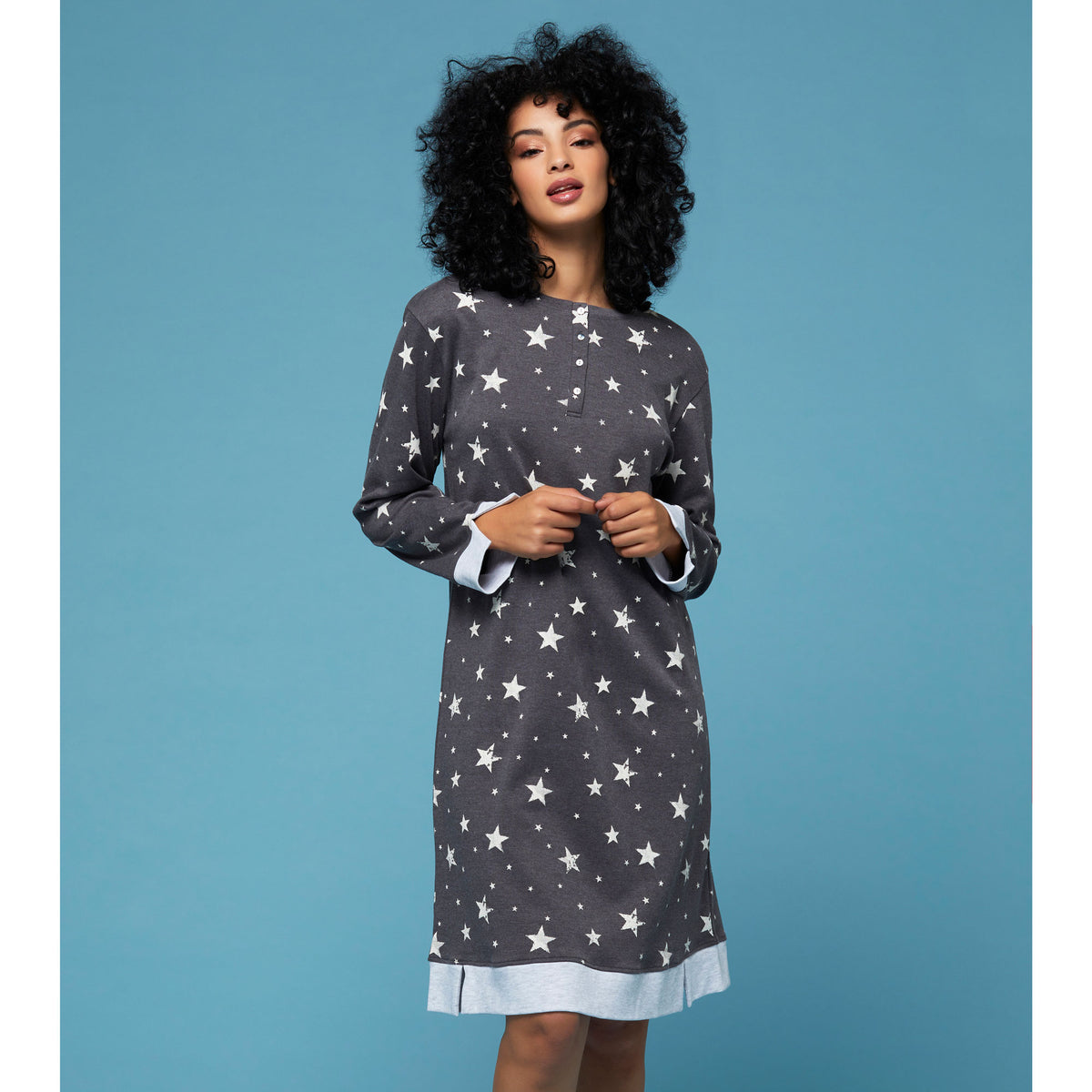 Camicia da notte Cippi 3131 stelline caldo cotone antracite