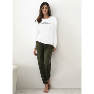 Pigiama Jadea donna cotone primaverile 3133 bianco verde militare