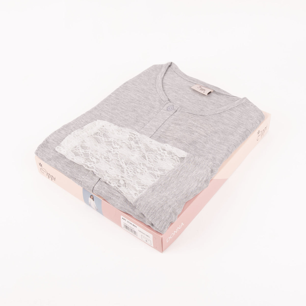 Camicia da notte grigio melange pizzo aperta viscosa Cippi 3134 calibrato