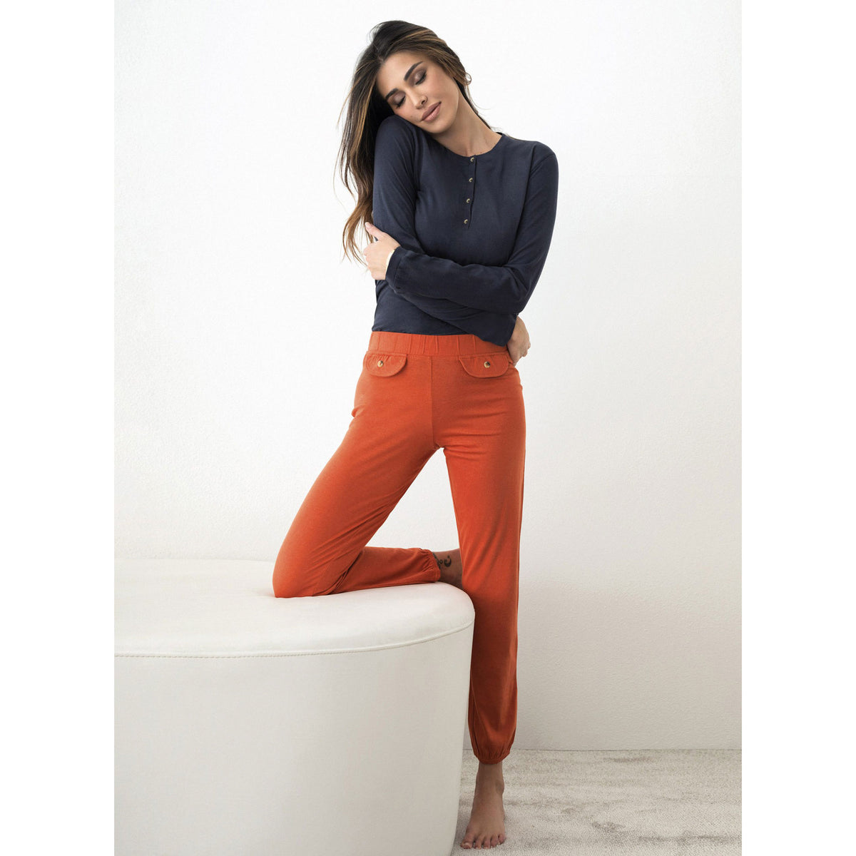 Pigiama donna Jadea cotone primaverile 3140 blu aragosta