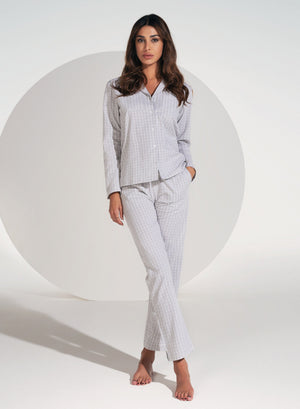 Pigiama donna Jadea 3143 aperto 100% cotone fantasia quadri grigio