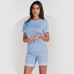Pigiama donna Jadea 3152 corto cotone modal 100% celeste