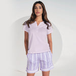 Pigiama Jadea estivo mezza manica pantaloncino a righe 3155 lilla