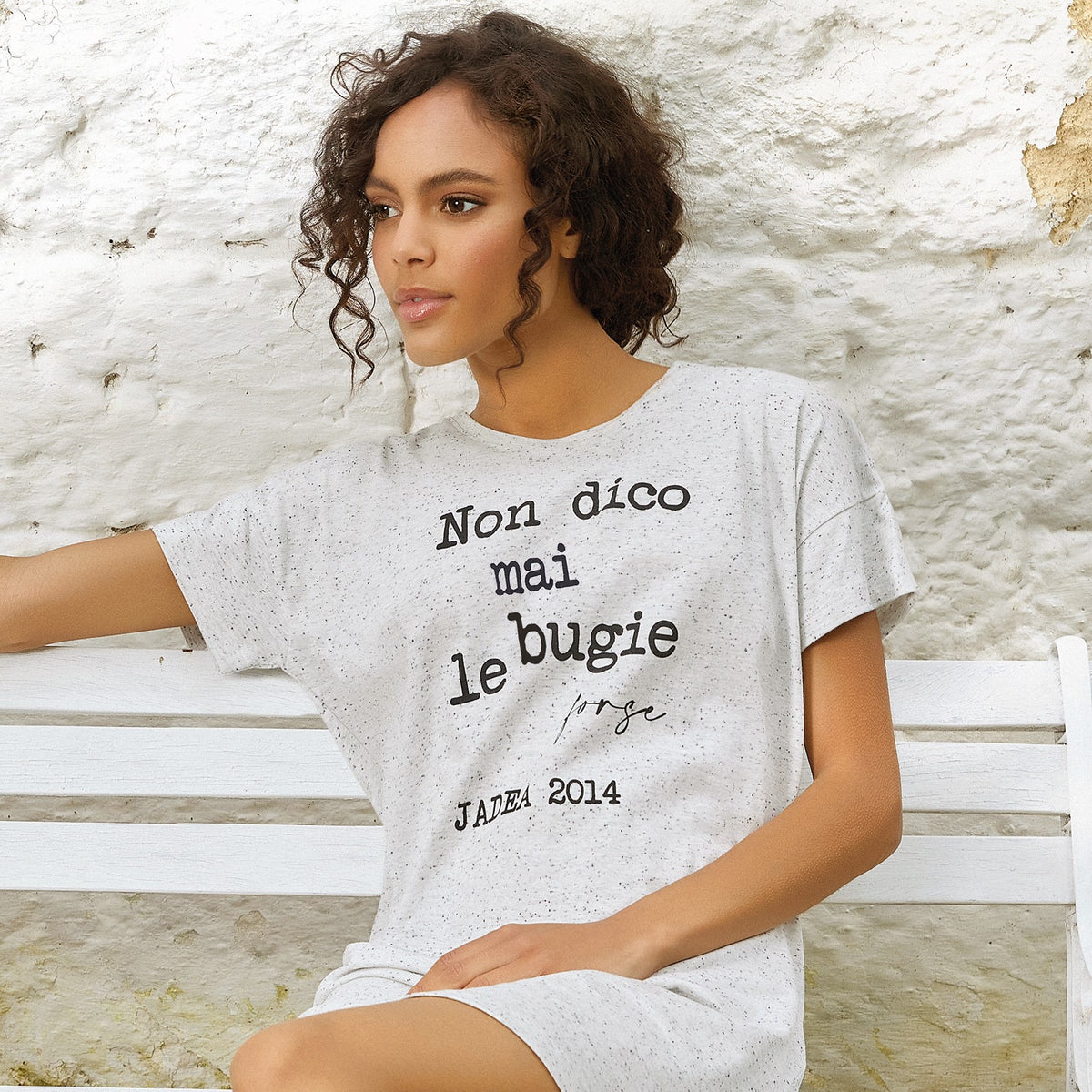 Maxi maglia abito casa Jadea cotone con messaggio 3169