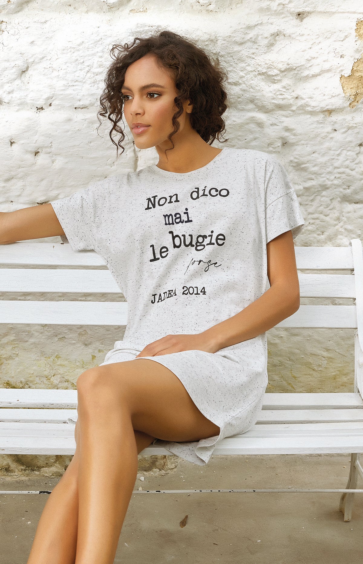 Maxi maglia abito casa Jadea cotone con messaggio 3169