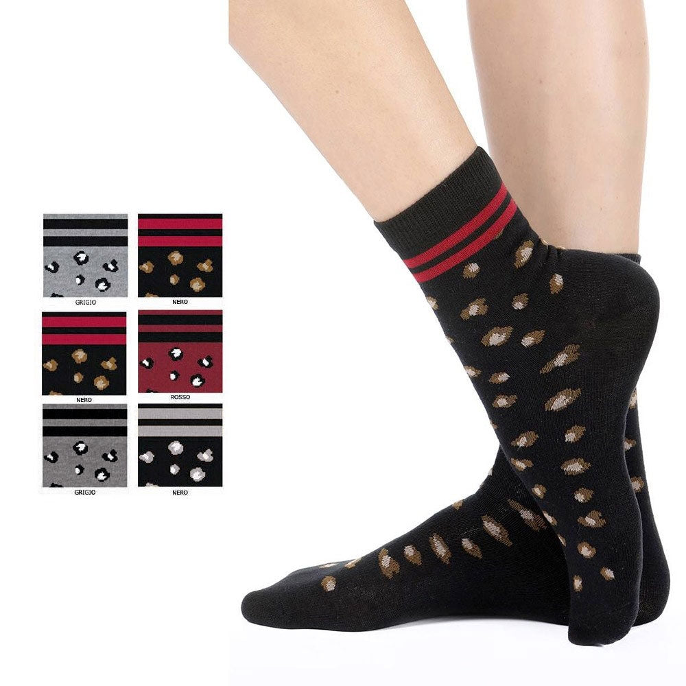 Calze donna Meritex 3485 leopardate caldo cotone 6 paia