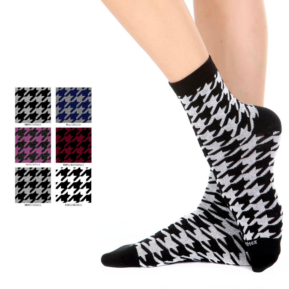 Calze donna caldo cotone Meritex 3518 pied de poule 6 paia
