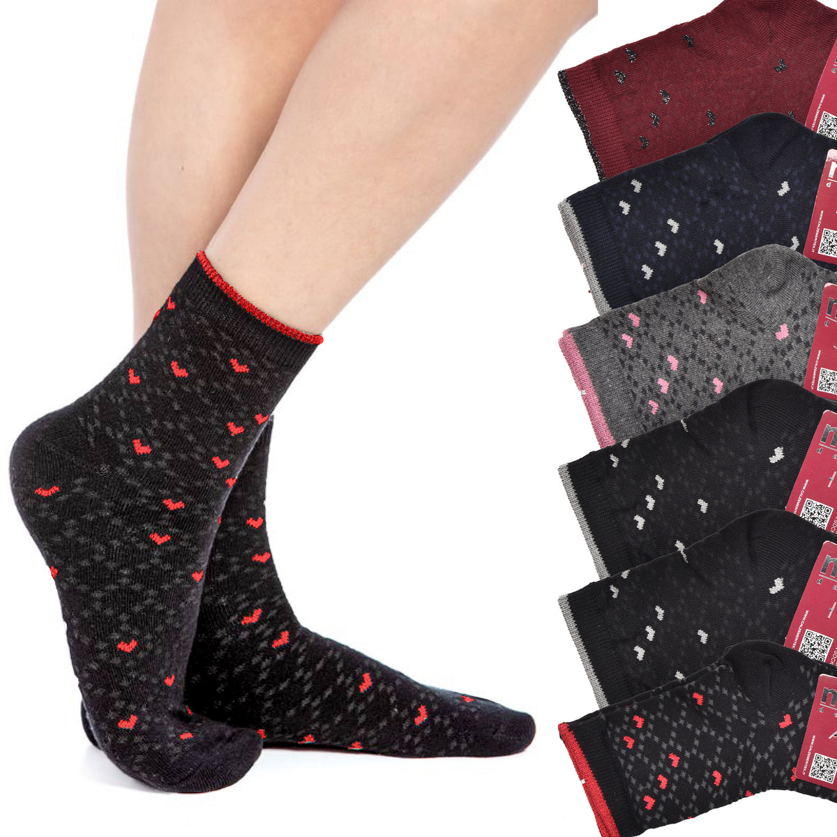 Calzini caldo cotone donna Meritex cuoricini 3580 A 6 paia