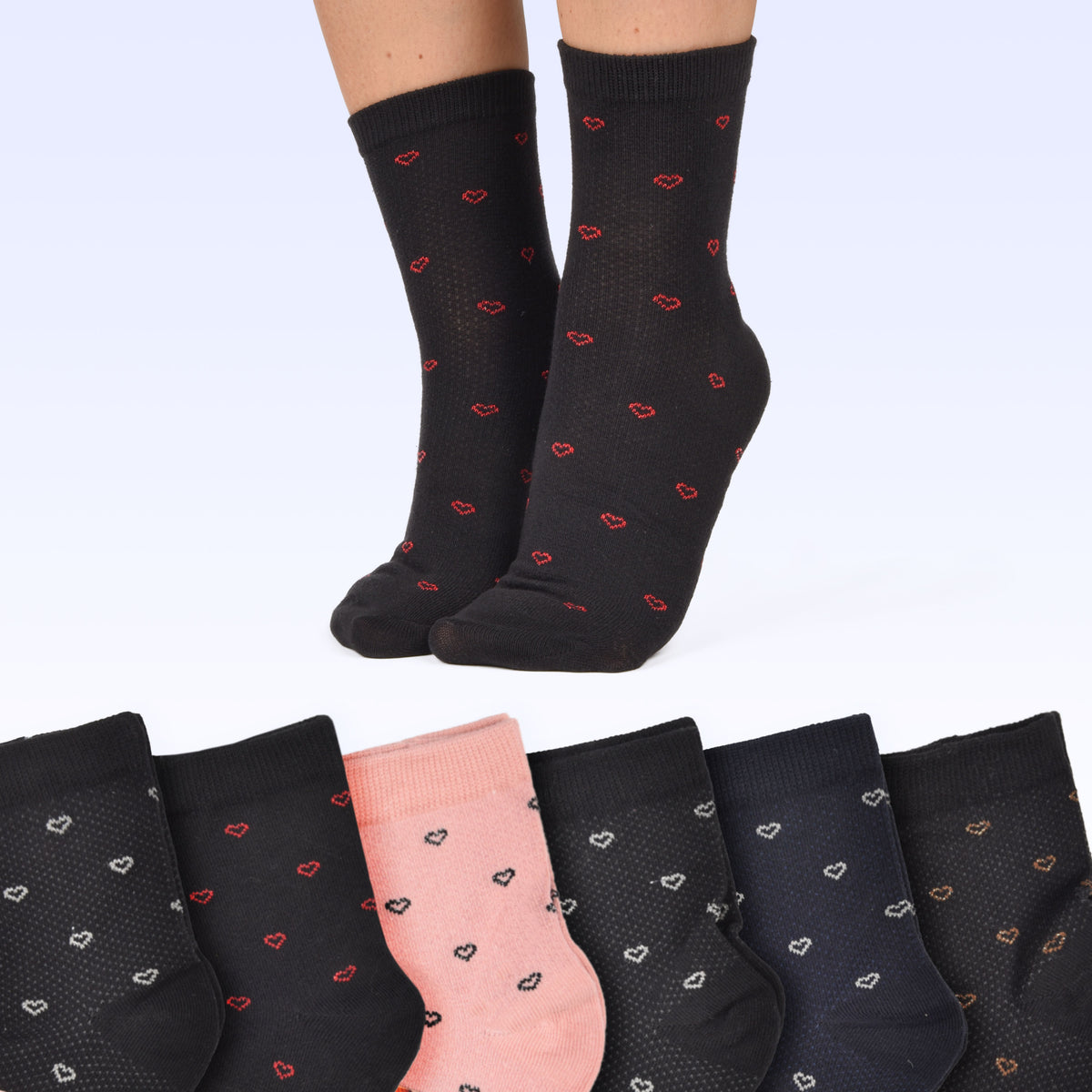 Calze corte assortite donna caldo cotone Meritex 3601 fantasia B 6 paia 