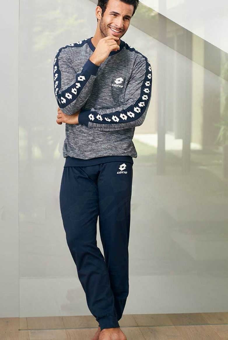 Pigiama uomo stile tuta Lotto lp4049 blu in cotone